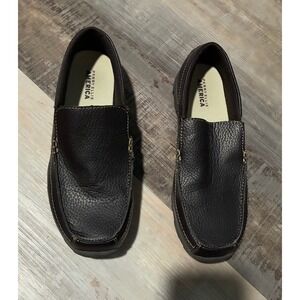 Perry Ellis America Kids Brown Leather Slip On Loafer Shoes Size 5